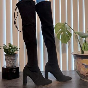 Stuart Weitzman 8 Highland Black Over-the-Knee Boots Soft Microsuede with ties